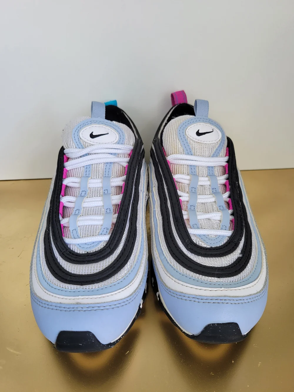 Nike Air Max 97 Sneakers in Light Blue, Black & White Size 4Y Fits Women 5.5